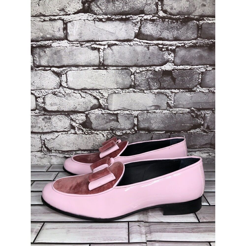 Vtg Duca Pink Patent Leather Velour Bow Loafers Dress Shoes Men’s Sz 41EU/8M US